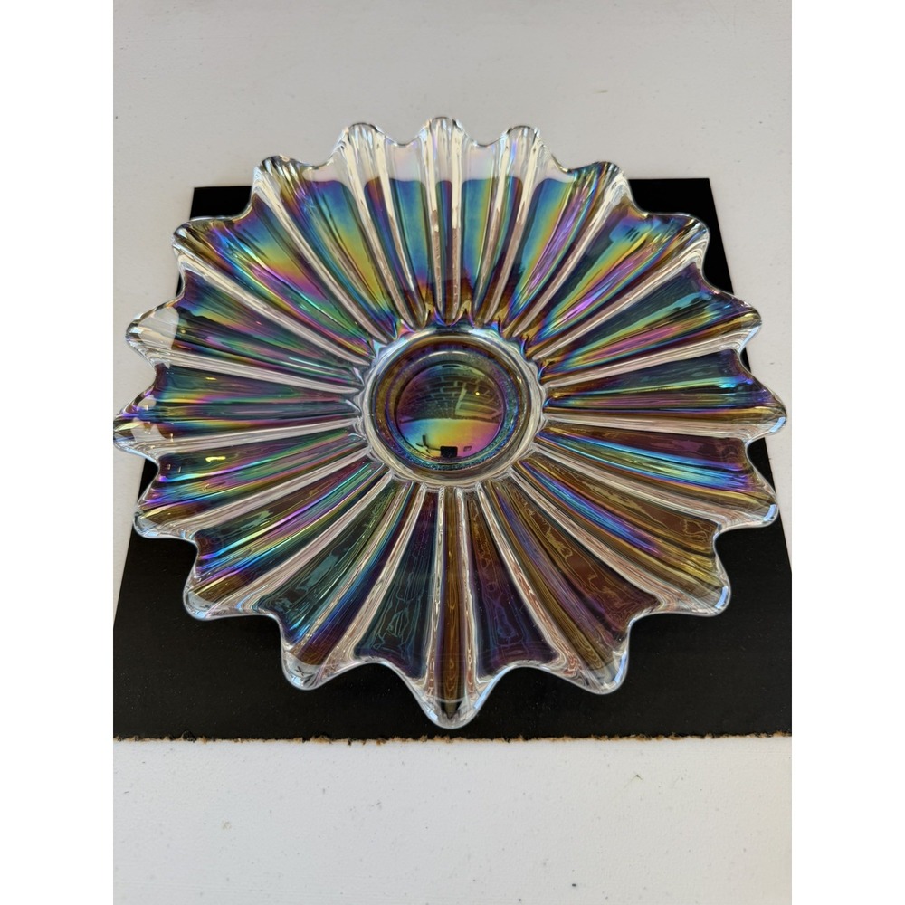 Vintage Iridescent Federal Glass Dish Celestial Starburst 11.5" incl orig box